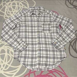 Hollister White and Grey Plaid Flannel Shirt